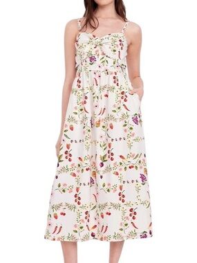 Old Navy | White Fruits and Veggies Floral Garden Print Knot Front Midi Dress